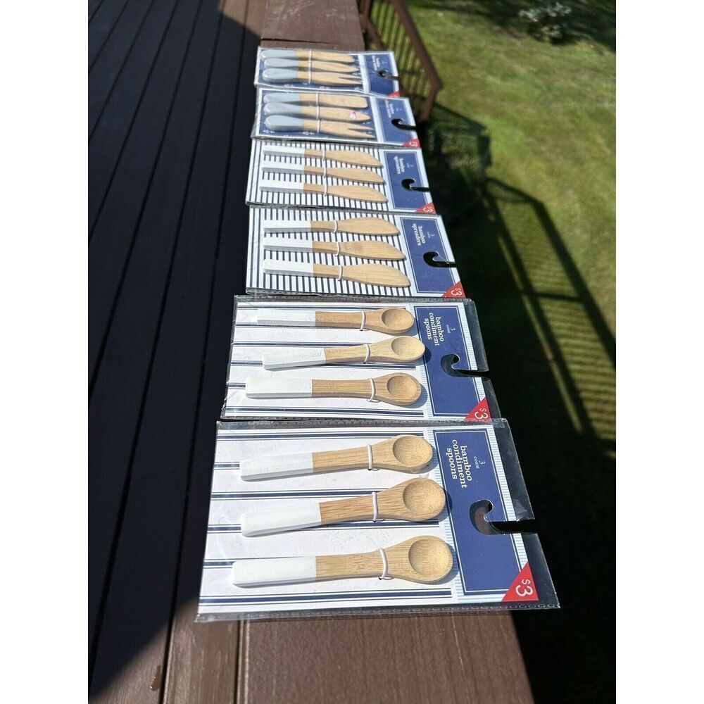 Lot of Bamboo Cheese Knives Bamboo Spreaders Bamboo Condiment Spoons